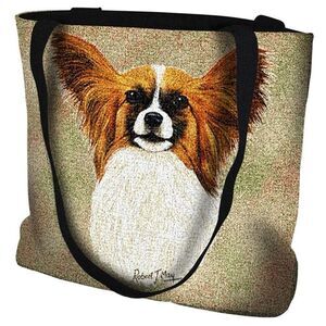 Papillon Dog Tote Bag 2-Sided Canvas woven jacquard 17x17